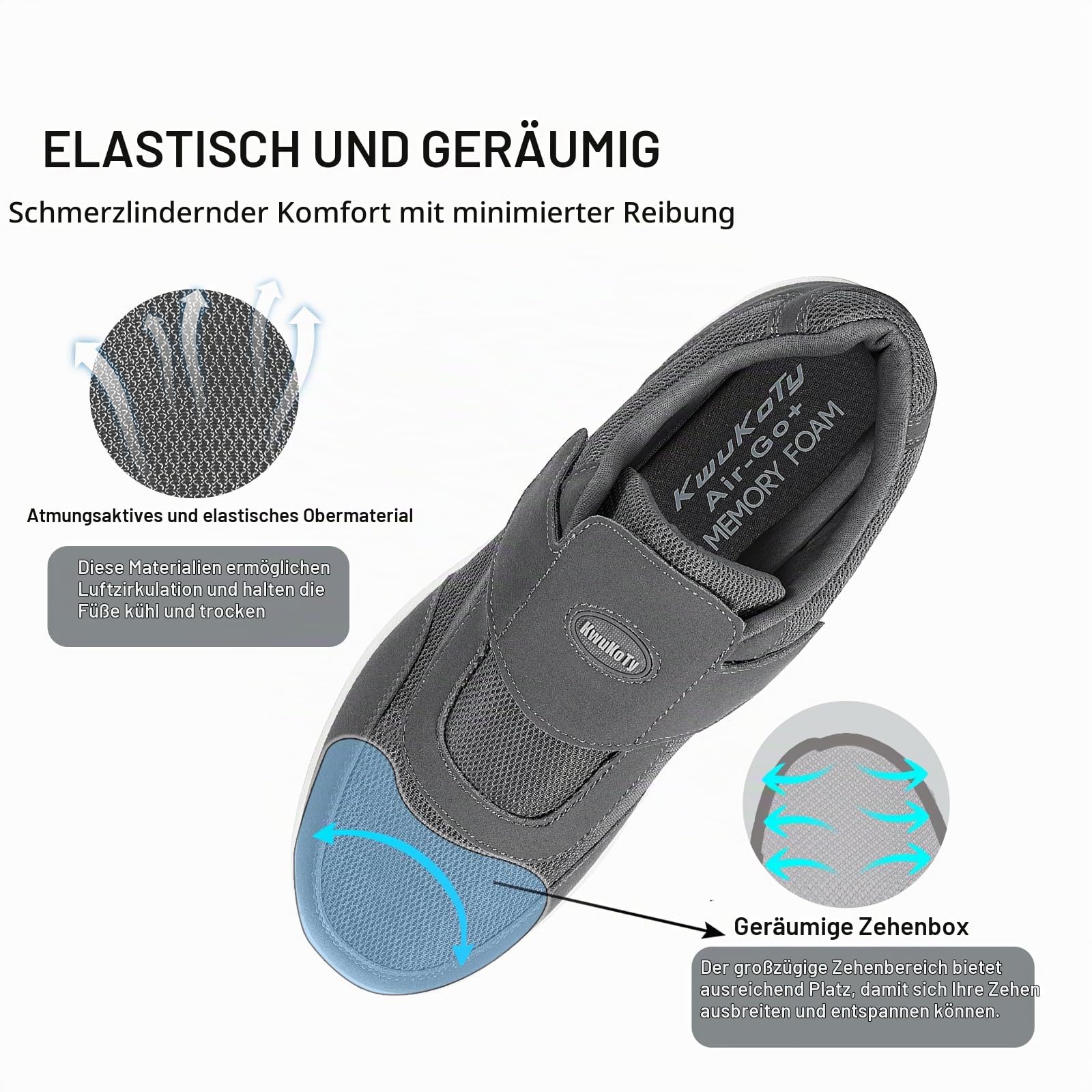 Diabetiker Schuhe Herren Damen, Orthopädische Schuhe Extra Weit Grau Größe 43