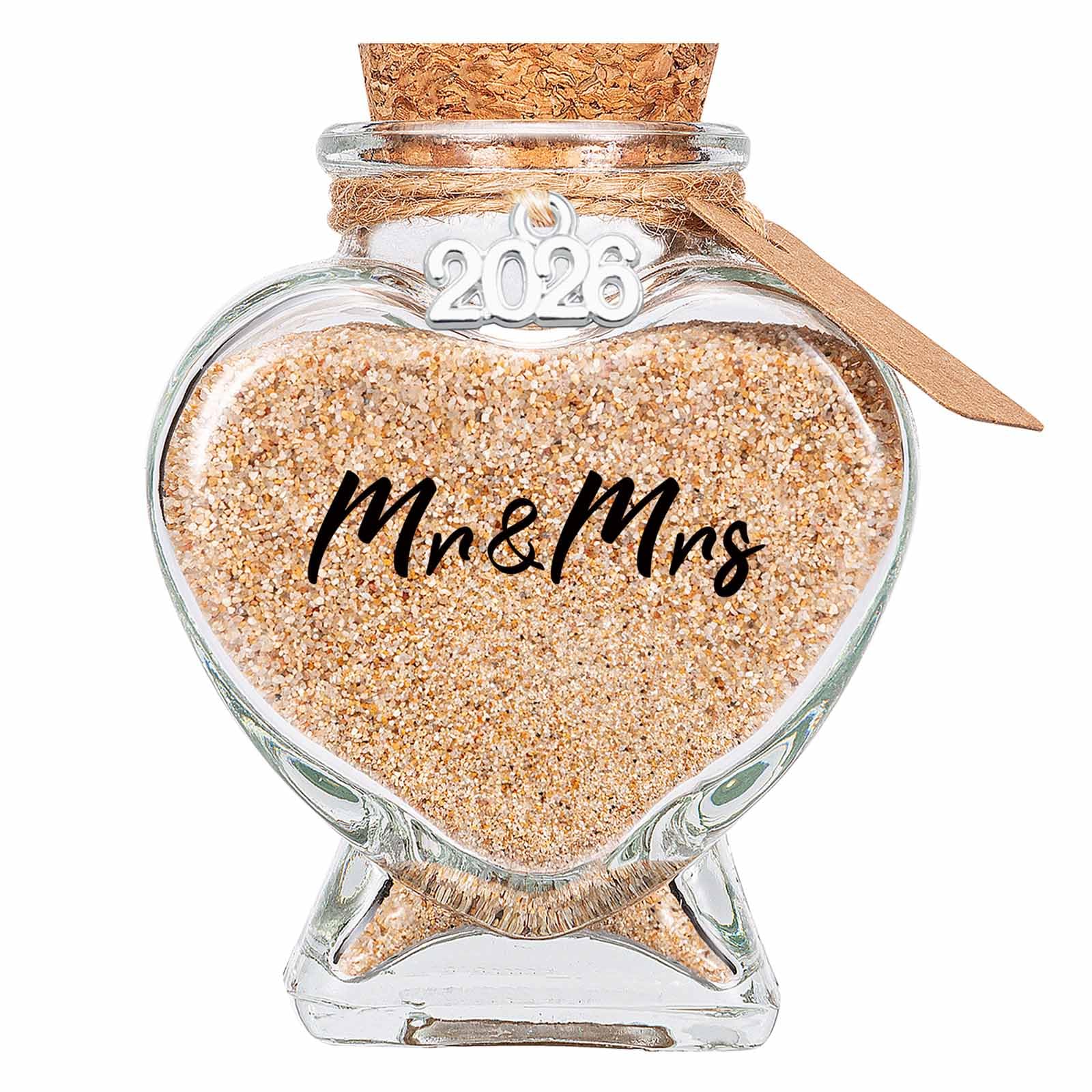 TUNGURIS Mr&Mrs 2026 Sand Keepsake Jar, Bridal Shower, Wedding, Engagement, Honeymoon, Travel Gift for Couples, Newlywed, Fiance(Gift Box Includes) - 2026 Slive Metal Pendant