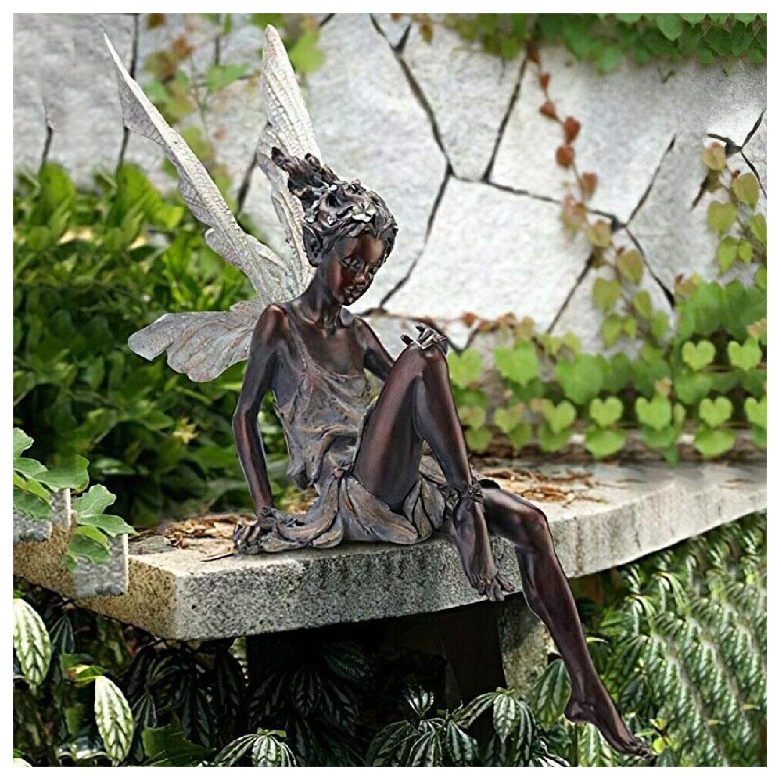 Sitting Fairy Garden Statue, 5.5 inches Outdoor Garden Fairy Statue Ornaments, Angel Sculpture Realistic Figurine Decor, Antique Resin Craft Home Table Decorations Lawn Yard Art Porch Patio Garde-n