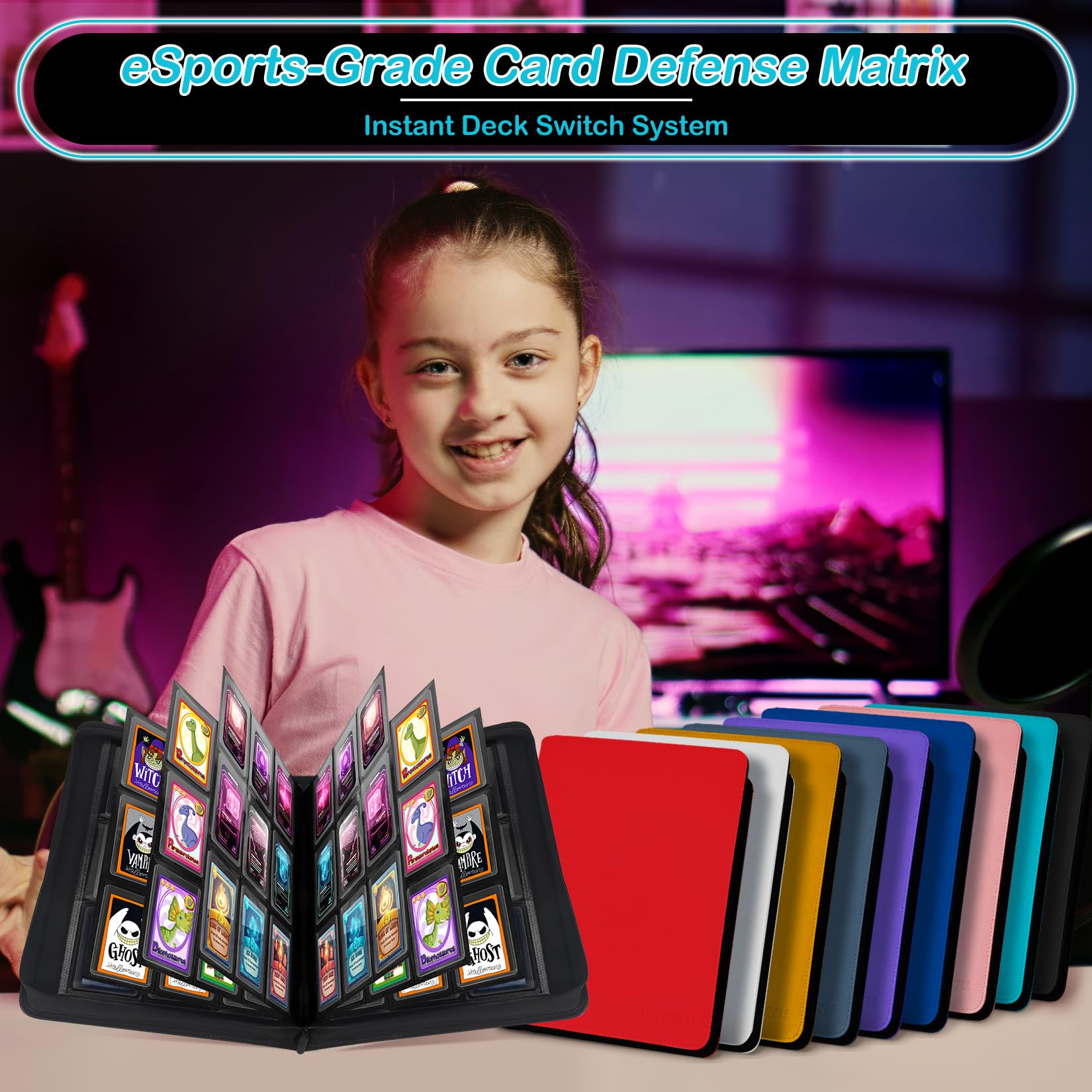 Album Protettivo per 288 Toploaders, 9 Tasche Album Toploader, Custodia Senza Anelli Compatibile Toploader 76x102 mm per Carte Sport, Collezionabili (Acquamarina)