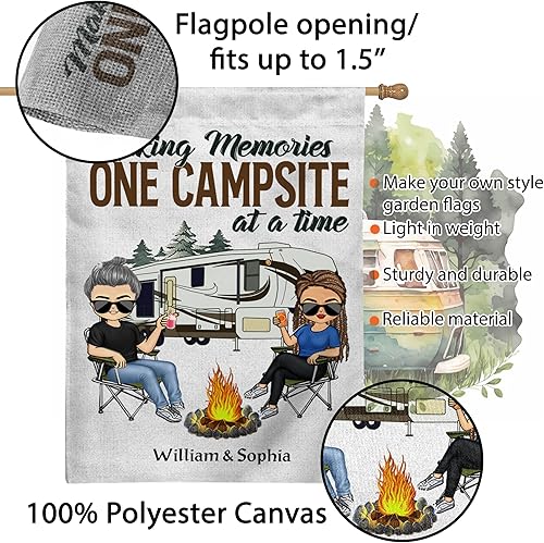 Vista 3 de Bandera personalizada de Making Memories para campamento, jardín, banderas para cámper al aire libre para campamento de doble cara, patio, Haciendo