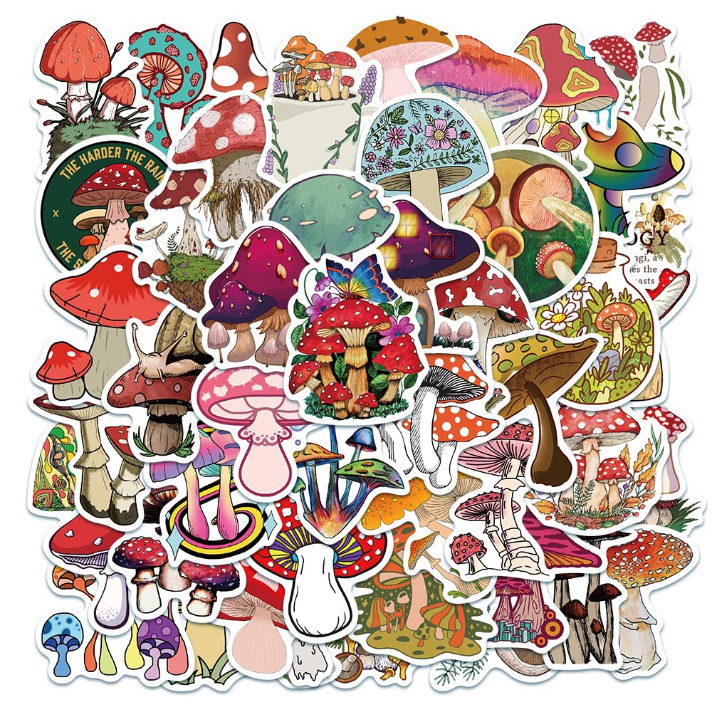 BARISC 50pcs Laptop Stickers of Mushroom,Vinyl Waterproof Cute Vsco Mushroom Stickers for Water Bottles Phone Case Hydroflask Decoration,Mushroom Decals for Men Women Kids Boys Girls