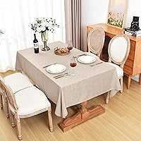 Vista 8 de Fitable Mantel de lino sintético beige de 60 x 84 pulgadas, paquete de 2 manteles neutros para mesas rectangulares, fundas de mesa de arpillera