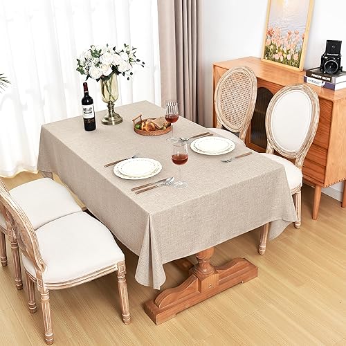 Miniatura 8 de Fitable Mantel de lino sintético beige de 60 x 84 pulgadas, paquete de 2 manteles neutros para mesas rectangulares, fundas de mesa de arpillera