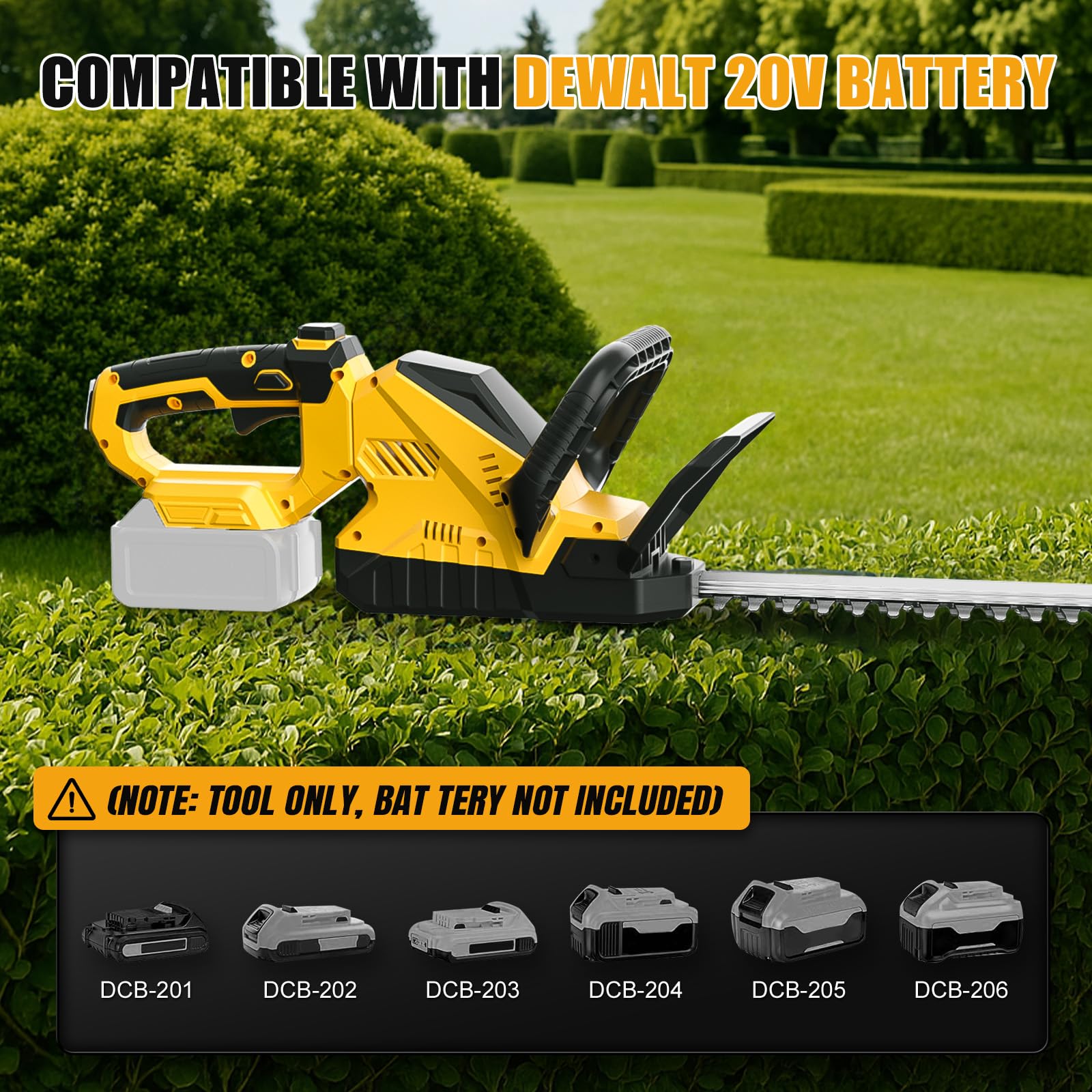 Akumulatorowe nożyce do żywopłotu kompatybilne z Dewalt 18 V 20 V (bez baterii) | Elektryczne nożyczki do żywopłotu, 52 cm długość ostrza, pokrywa ostrza do żywopłotu, gałęzi, krzewów, gałązek