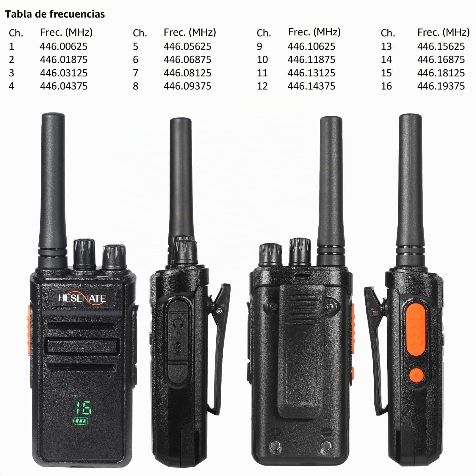 HESENATE HT66 Plus PMR446 sin Licencia Profesional Walkie Talkies | 16 Canales,con Pantalla,con Auriculares, para Hotel,Restaurant,4 Piezas