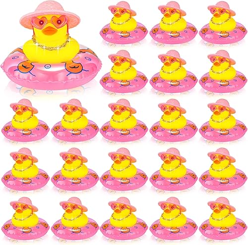 Sotiff Mini patos de goma a granel para niños, lindo juguete de pato amarillo para tablero de instrumentos de automóvil, adornos de bañera con gafas