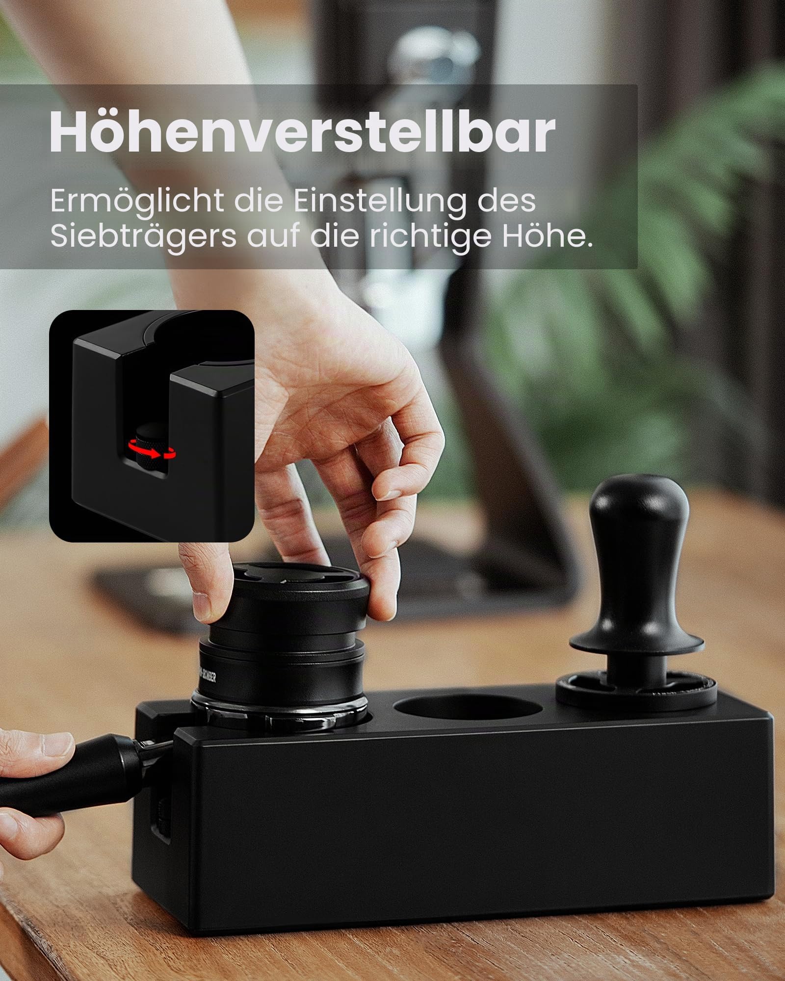 MHW-3BOMBER Espresso-Tampingstation, 4-in-1-Tamperstation zur Aufbewahrung, 51–58 mm Siebträger, Verteiler und Espresso-Zubehör, ABS-Siebträgerhalter, schwarz, CH6719