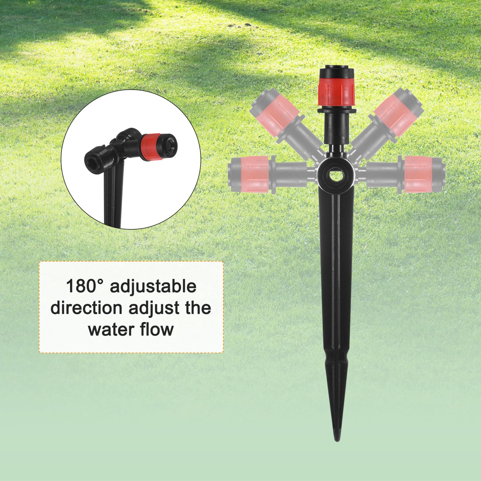 M METERXITY 24-Pack Drip Irrigation Emitters, 6"/15mm Drippers with Stake Adjustable 360 Degree Water Flow pour 1/4" Drip Irrigation Tubing pour Watering System [Red, Drip]