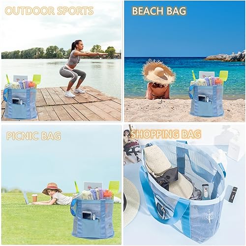 Miniatura 5 de Bolsa de playa de malla, bolsa de playa, ligera, impermeable, a prueba de arena, bolsas de viaje duraderas para juguetes de playa