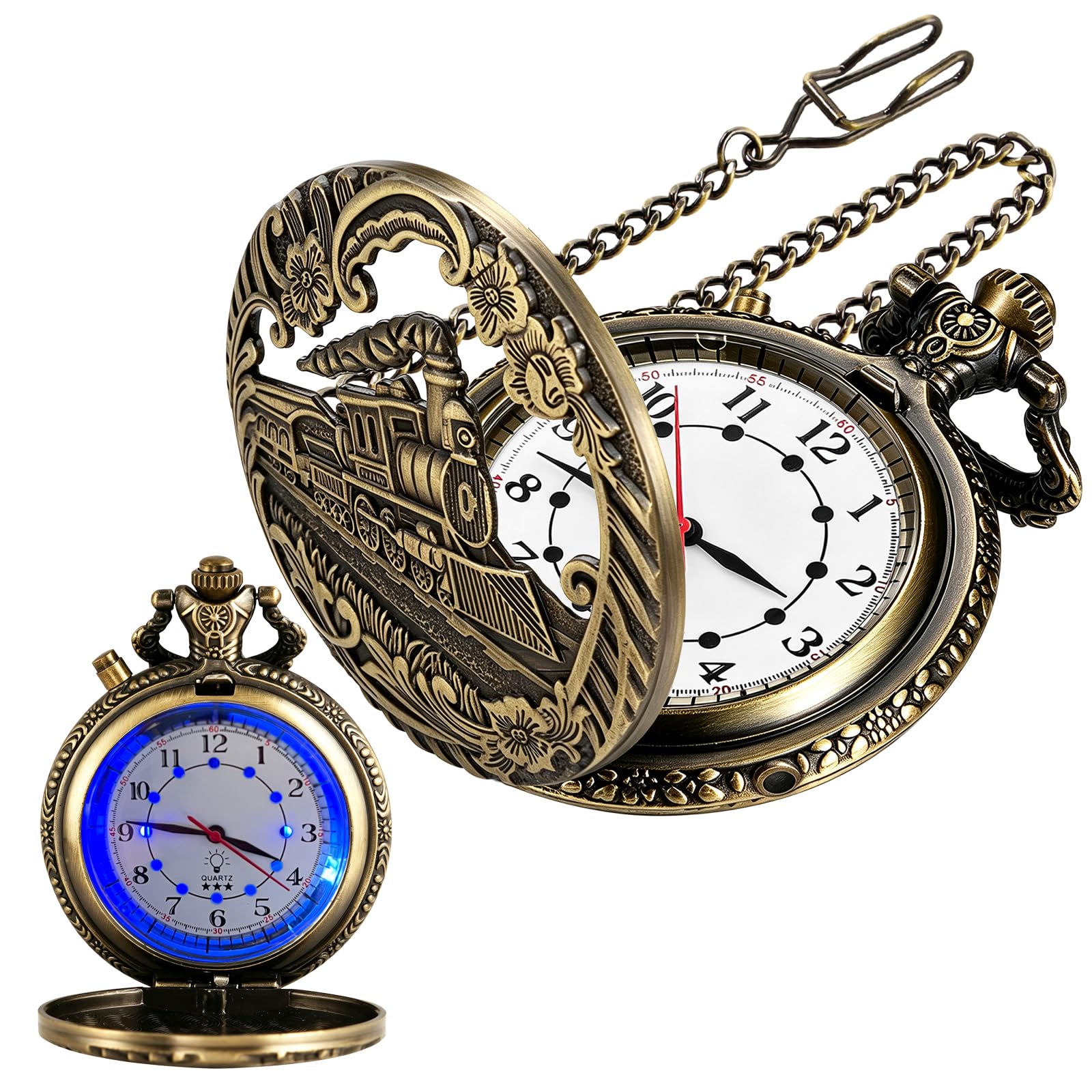 Pocket Watch with LED Lights, Creative Arabic Numeral Dial for Men's Pocket Watch