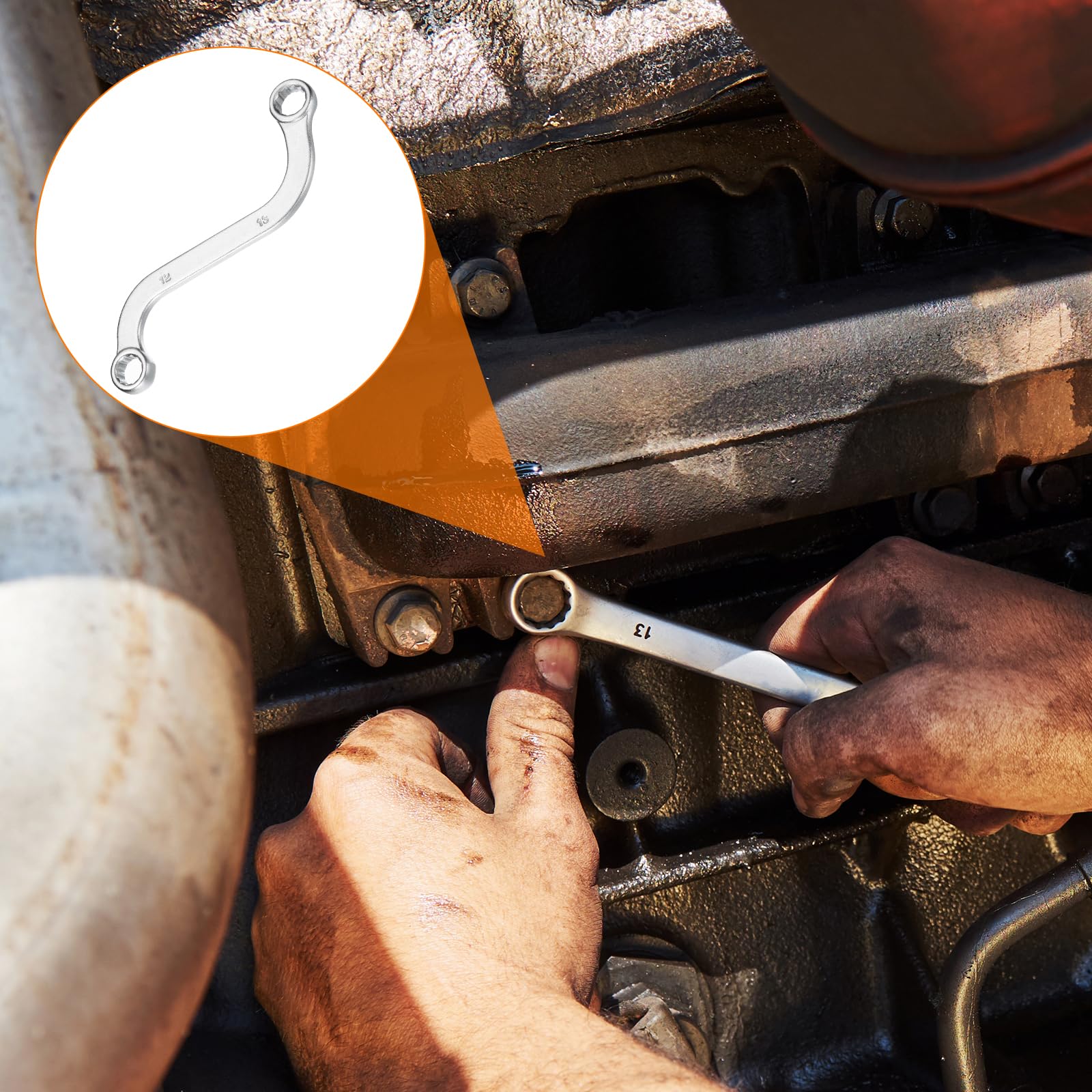 HARFINGTON S-Style Box Wrench Metric 12mm x 13mm 12-Point CR-V Double End S-Shaped Ratcheting Wrench S Box Wrenches Tools for Repairs
