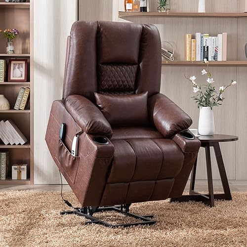 BINGTOO Silla reclinable de elevación eléctrica con masaje y calor reclinables eléctricos para ancianos sofá de masaje de vibración con calefacción