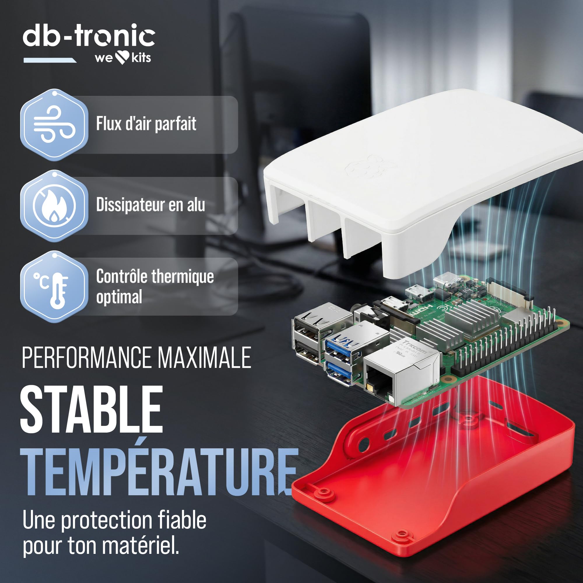db-tronic Raspberry Pi 4 2 Go Starter Kit | Édition 64 Go | Alimentation 15 W | Boîtier | Micro HDMI 4K | Dissipateurs | idéal pour Home Assistant et Le Smart Home