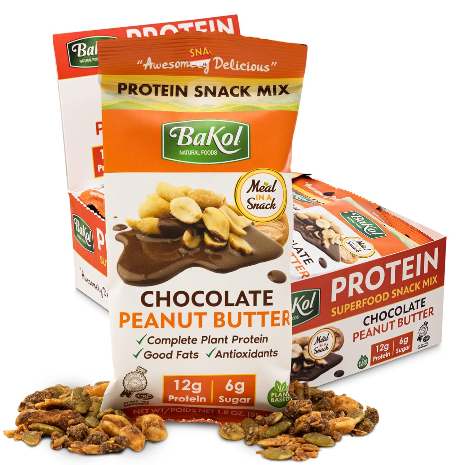 BaKol Trail Mix - High Protein Snack Chocolate Almond Mixed Nuts, Low Carb And Low Calorie Healthy Snacks Mix, Meal Replacement, Bulk 12 pack (Chocolate Almond)