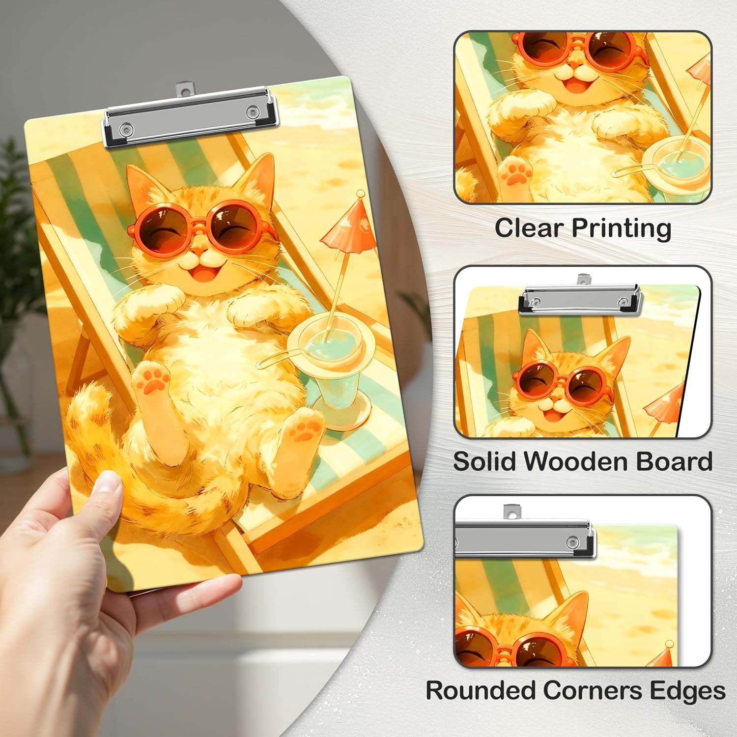 Cat Clipboard, Cute Clipboards with Low Profile Clip for Office School Use, Cats Lover Gifts Wooden Clip Boards for Nurses Teachers Students - C02 image 4