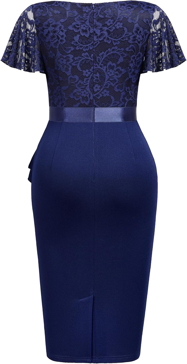 Miusol Women's Floral Lace V Neck Elegant Ruffle Cocktail Dress - Image 6