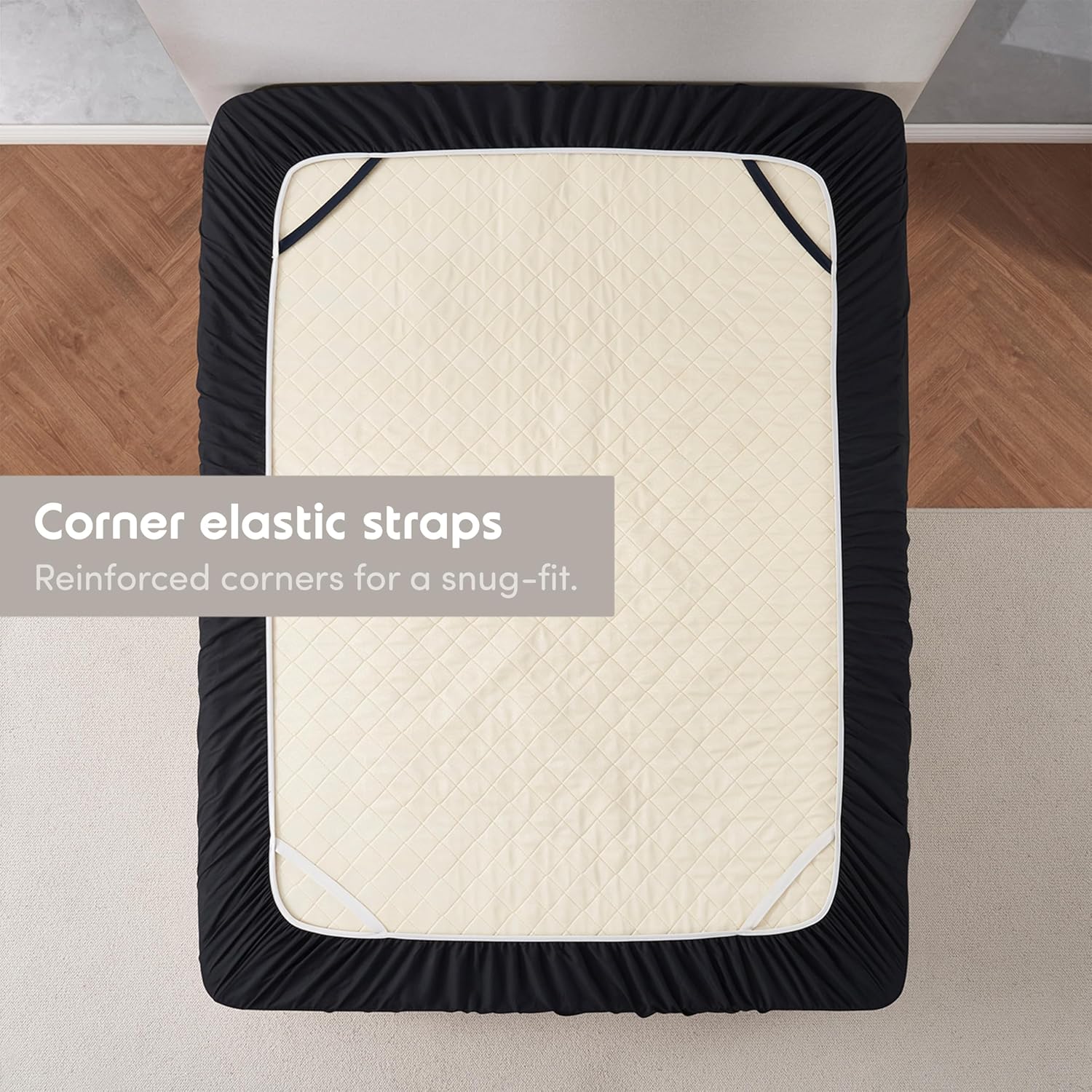 Nestl Black Extra Deep Pocket King Fitted Sheet Only, Hotel Luxury King Size Fitted Sheets Easily Fits 18 to 24 Inch Mattress, Super Soft, Wrinkle-free, and Breathable Bottom Sheets with Corner Straps