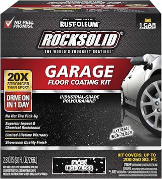 Rust-Oleum 318712 RockSolid Polycuramine Garage Floor Coating, 1 Car Kit, High Gloss Black