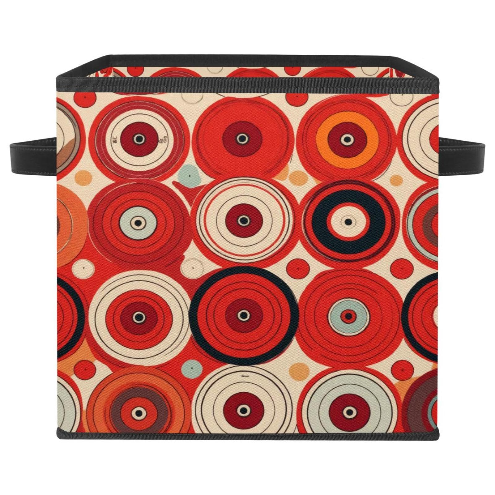 Boîte de rangement salon et chambre motif disques rouges et cuir chic