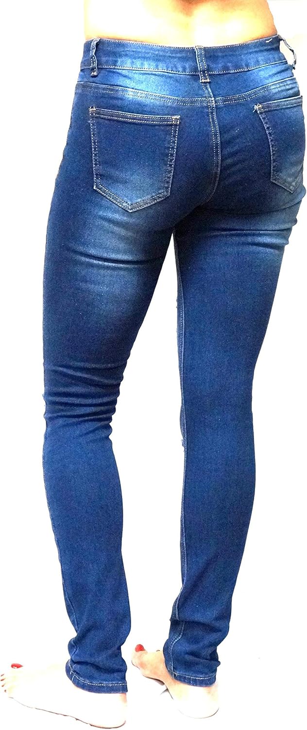 Jack David Womens Distressed Denim Jeans Ripped Blue Skinny Destroy Stretch Jean Pants (7, Jack David JD-R65B- Blue) - Image 5