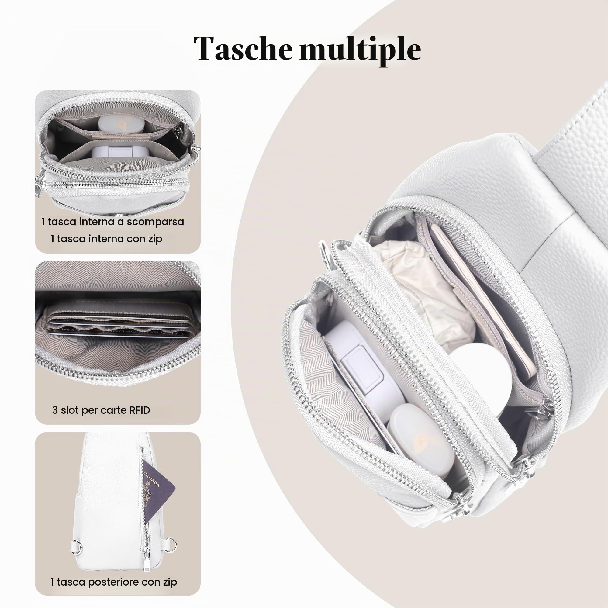 befen Borsa a Tracolla Donna, Mini Sling Bag Vera Pelle Zaino Monospalla Marsupio Tracolla Elegante Borsello Tracolla Viaggio Antifurto per Trekking, Lavoro, Sport