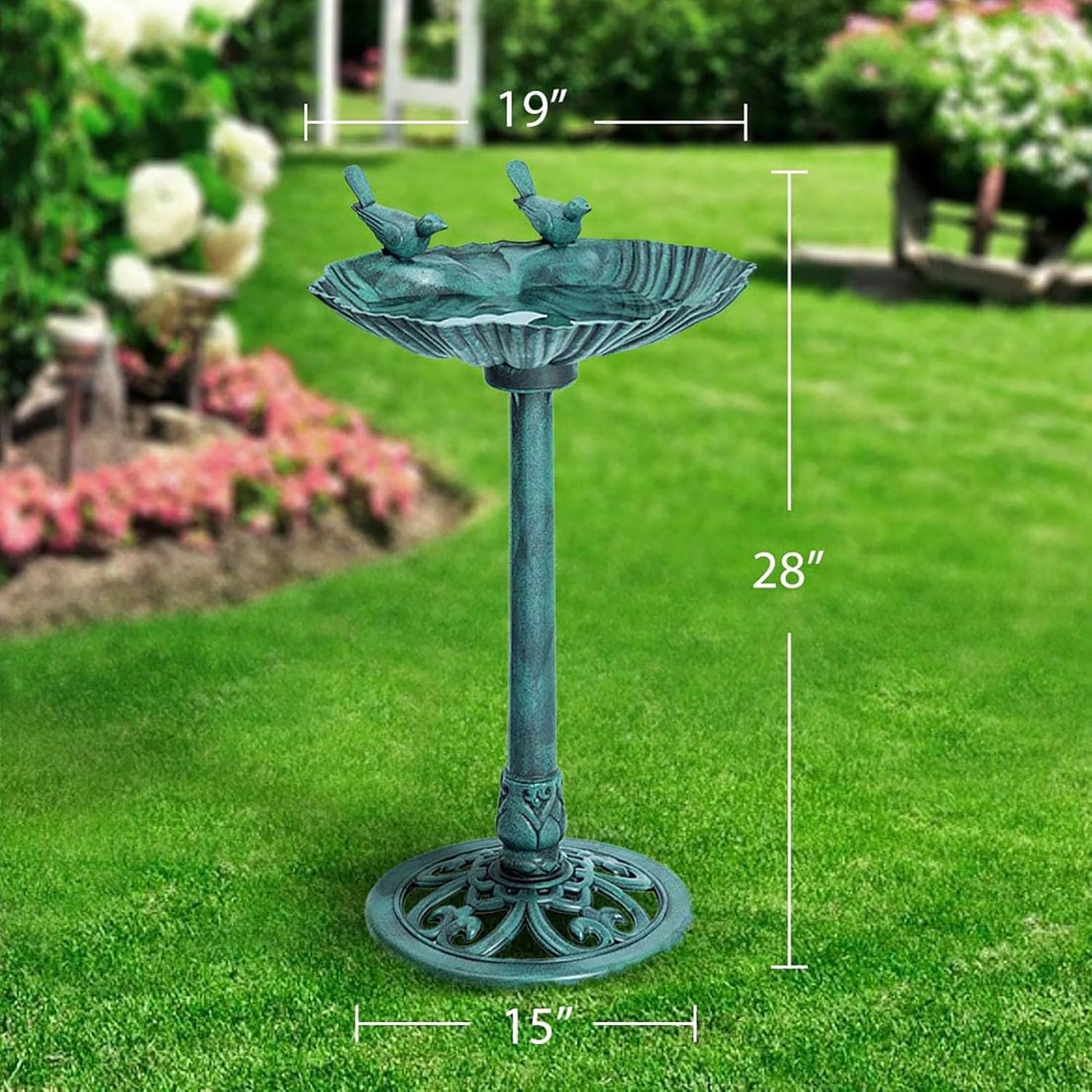 32inch Antique Bird Bath Outside Garden Weather Resistant Polyresin Backyard Expressions