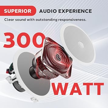 Pyle 8 Ceiling Mount Speakers (Pair)- 2-Way Stereo Speaker System with Easy Install Flush Design - Directable 1 Titanium Dome Tweeter - 55Hz Freq Response for Deep Bass - 300W Peak Power,(White)