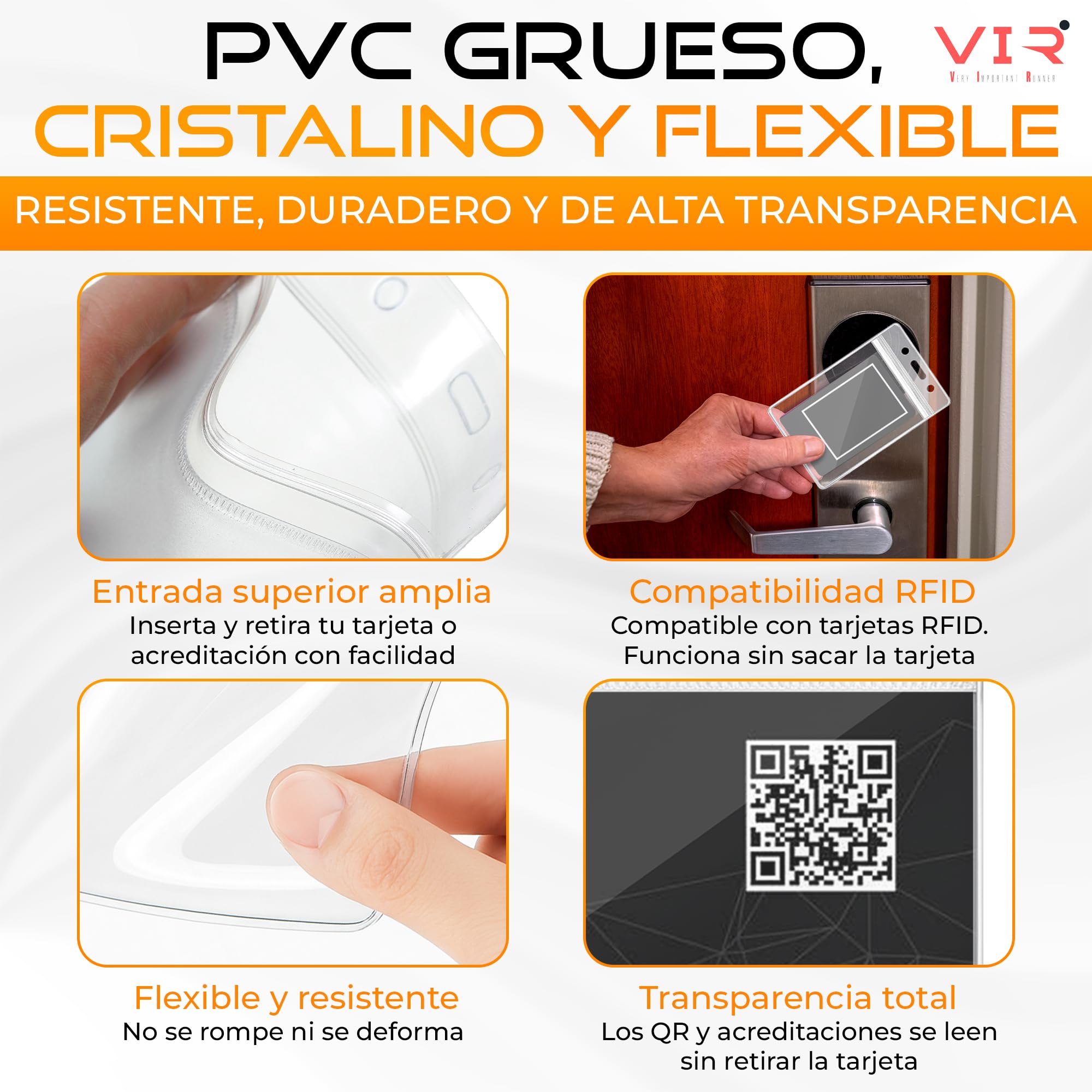 Fundas Porta Tarjetas Identificativas Transparentes Plástico PVC Impermeable Sellado Térmico Apertura Superior 9x12cm Vertical