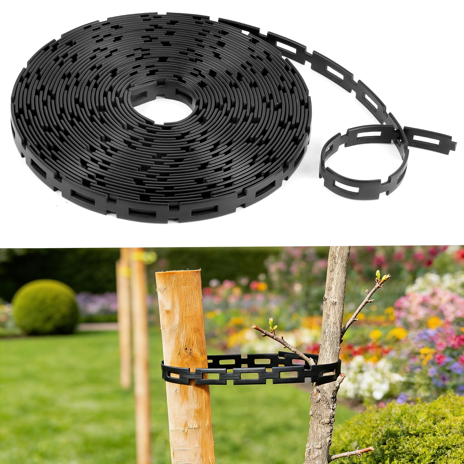 UNIFAMILY 7,6 m lange Baumbinder aus Kunststoff, 1,27 cm breit, Kettenschloss, Baumgurte, verstellbar, Pflanzenbänder, flexibel, wiederverwendbar, für Gartenzubehör