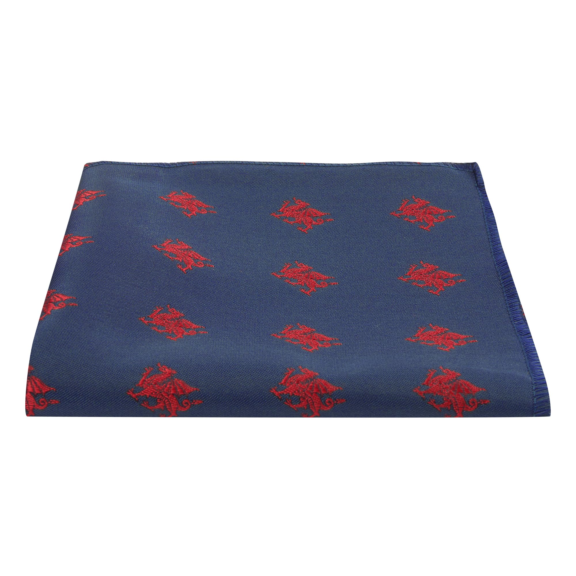 Navy Blue Embroidered Welsh Dragon Pocket Square, Handkerchief