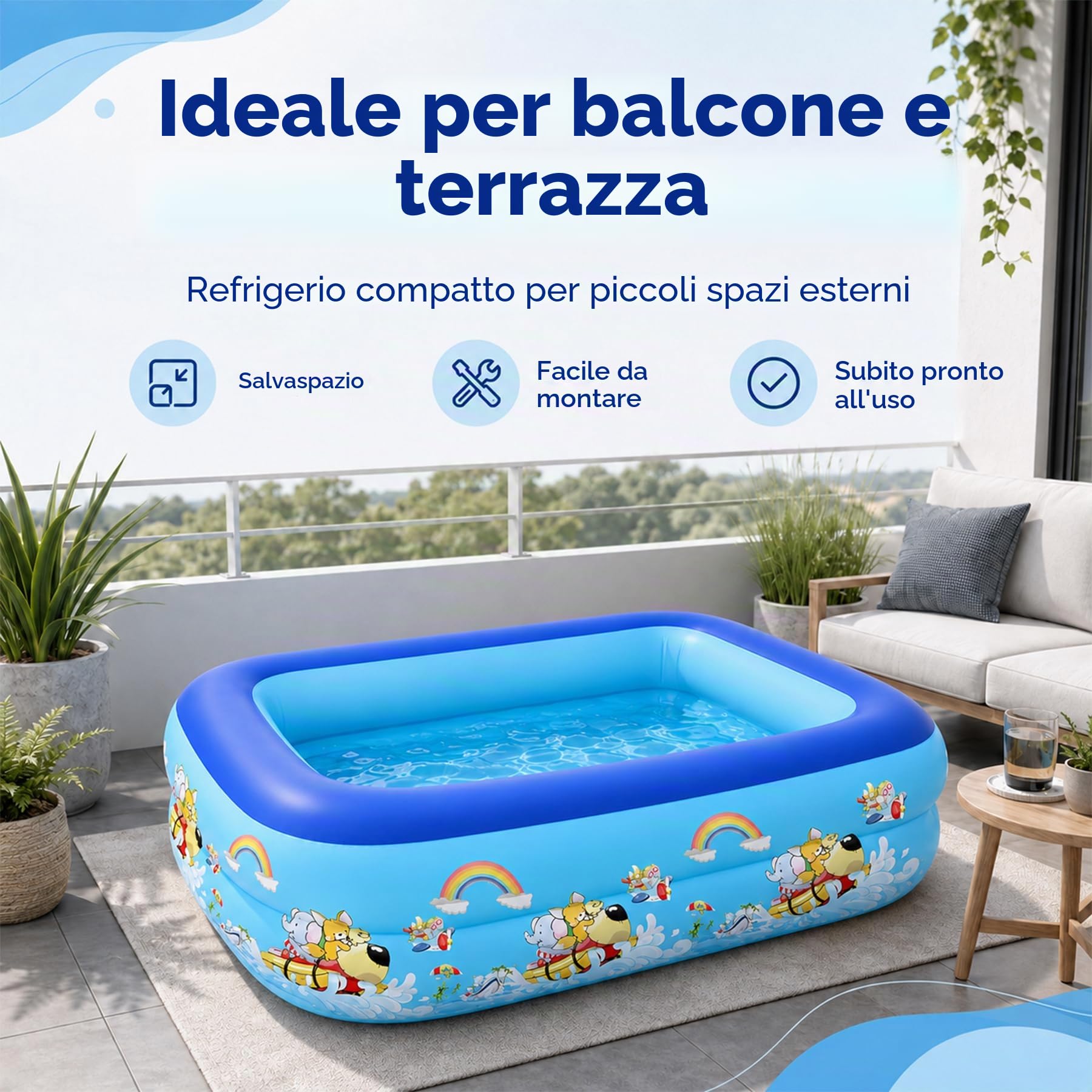 Sunshine smile Piscina gonfiabile per bambini, 120 x 85 cm, rotonda, rossa, 3 strati, per bambini di tutte le età