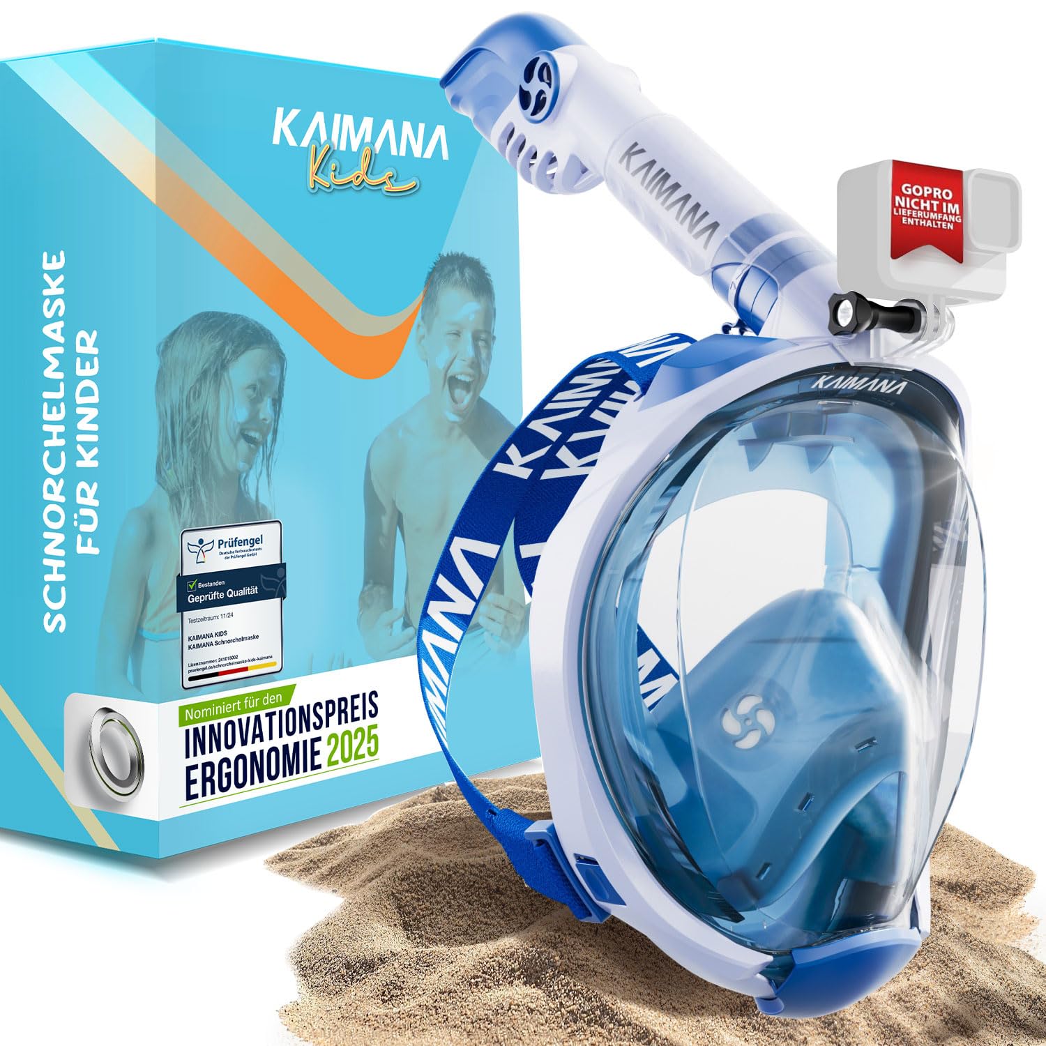 Die Preisgekrönte KAIMANA® Schnorchelmaske Kinder inkl. Tragetasche - absolut CO₂ sichere Tauchmaske Kinder - Tauchermaske - Taucherbrille Kind 4 Jahre - Schnorchelmaske