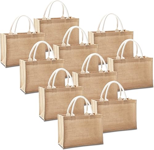 YACEYACE Bolsas de viaje de yute, juego de 10 bolsas de arpillera, medianas de 14.5 x 6.7 x 10.2 pulgadas, bolsa reutilizable para fiestas, bodas,