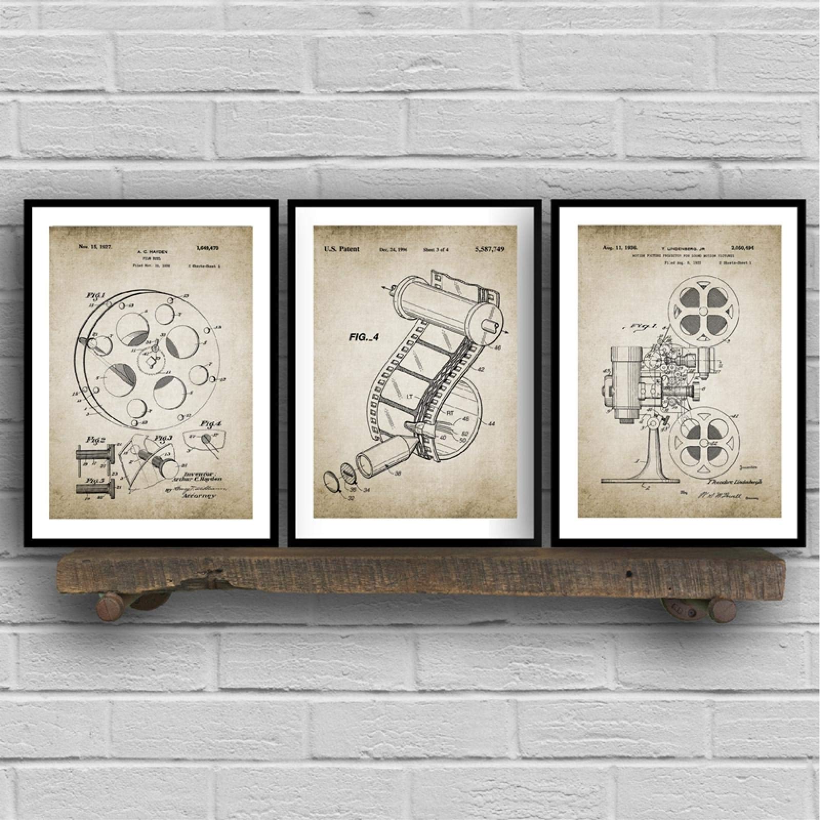 Carteles e impresiones de lienzo de cámara de imagen en movimiento vintage Patente de película Imágenes artísticas de pared Pintura de cine Decoración de pared para el hogar 50x70cmx3pcs Sin marco