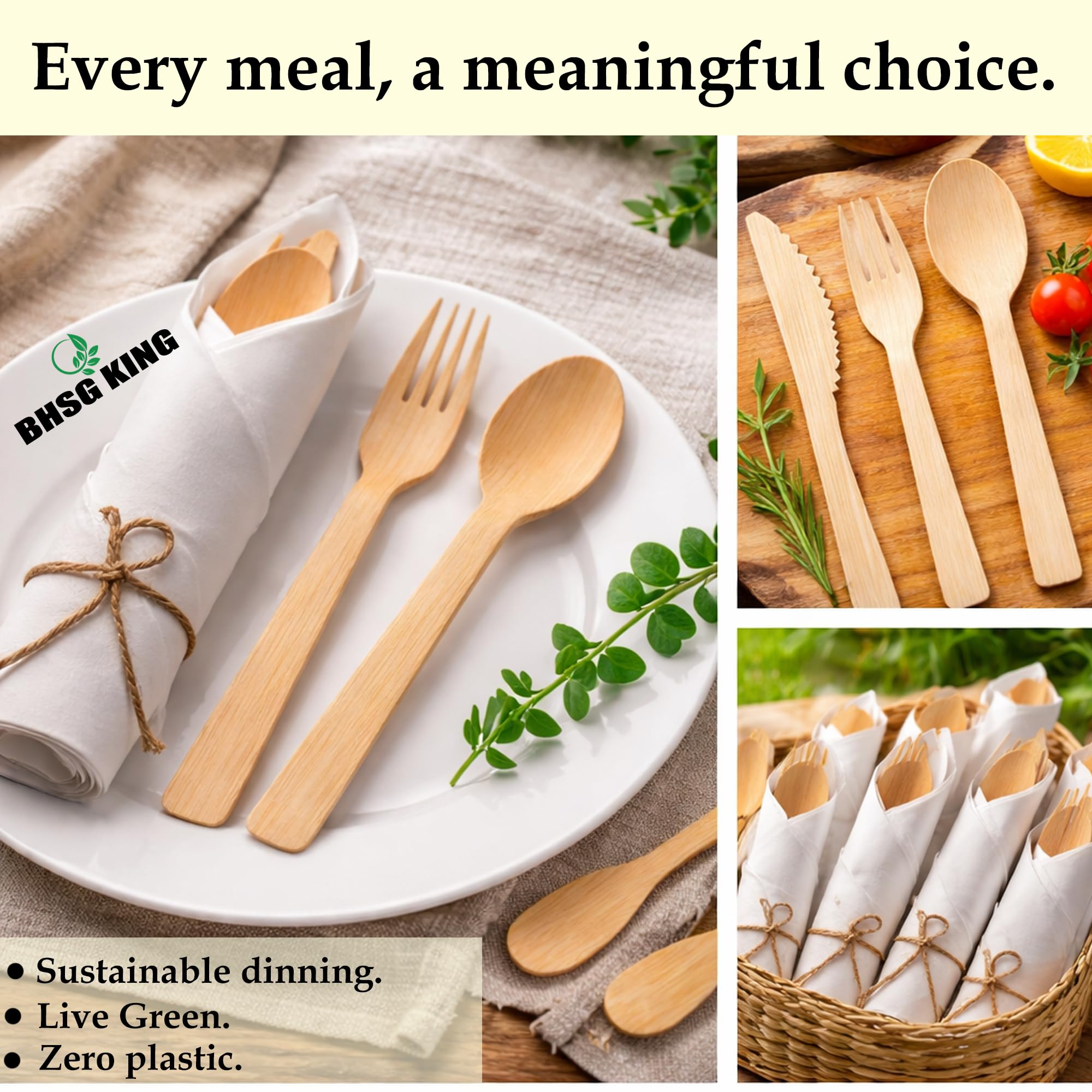 Bamboo Cutlery Set - 240 Piece Disposable Utensils -8 Bamboo Cutlery Set - 240 Piece Disposable Utensils -8
