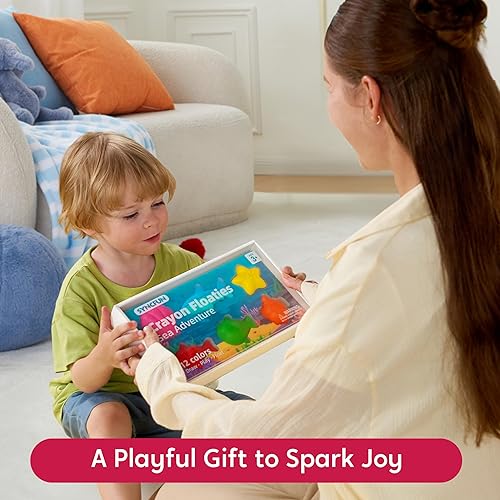 Miniatura 8 de SYNCFUN Crayones de cera de abejas jumbo 100% puros, 12 colores con tema oceánico, crayón lavable para niños, juguetes de baño para bebés,