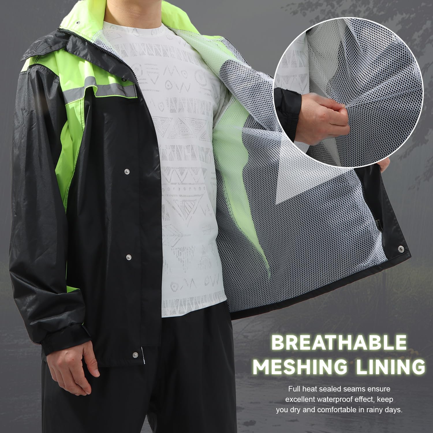 Traje de lluvia impermeable para hombre, con capucha, resistente al viento, chaqueta y pantalones para montar al aire libre, senderismo, pesca