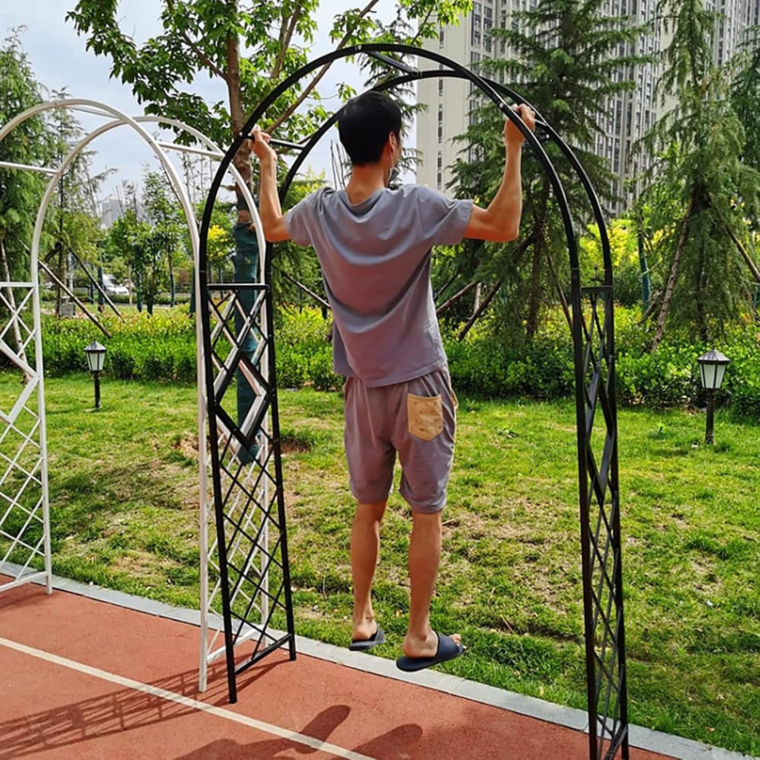Garden Arbors for Indoor/Outdoor,7.9Ft Metal Garden Arch Wedding Arch Rose Arbor for Climbing Plant Outdoor Wedding Christmas Party Decoration, with Base (Color : Bronze, Size : 260x230cm/8.5