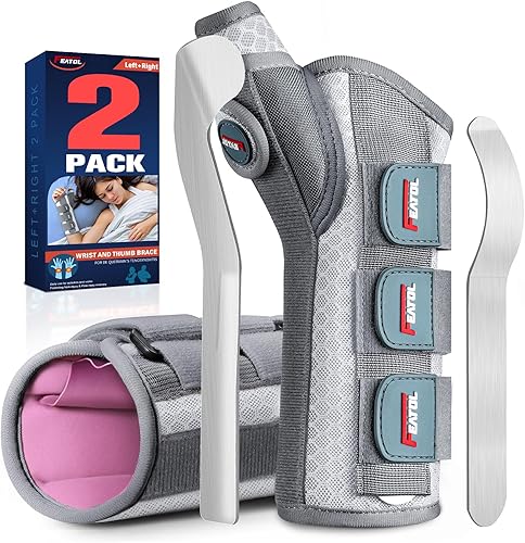 Miniatura 9 de FEATOL Paquete de 2 muñequeras con férula de espica para el pulgar para tenosinovitis de De Quervain, túnel carpiano, tendinitis, artritis, soporte