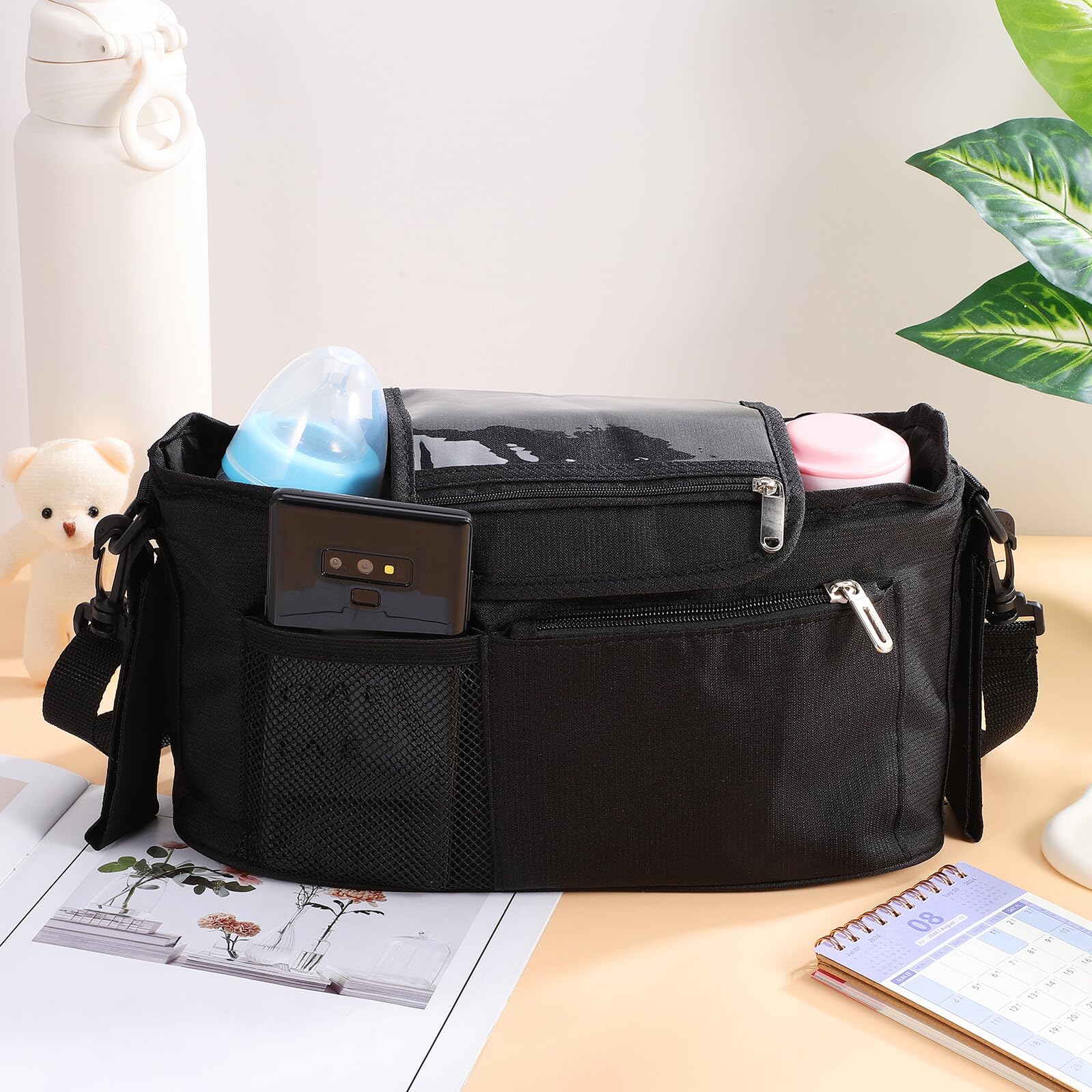 Gatuida Organizer per Passeggino Tasche Multiple e Portabicchieri Borsa da Appendere per Biberon e Accessori Costruzione Robusta per Uso Quotidiano
