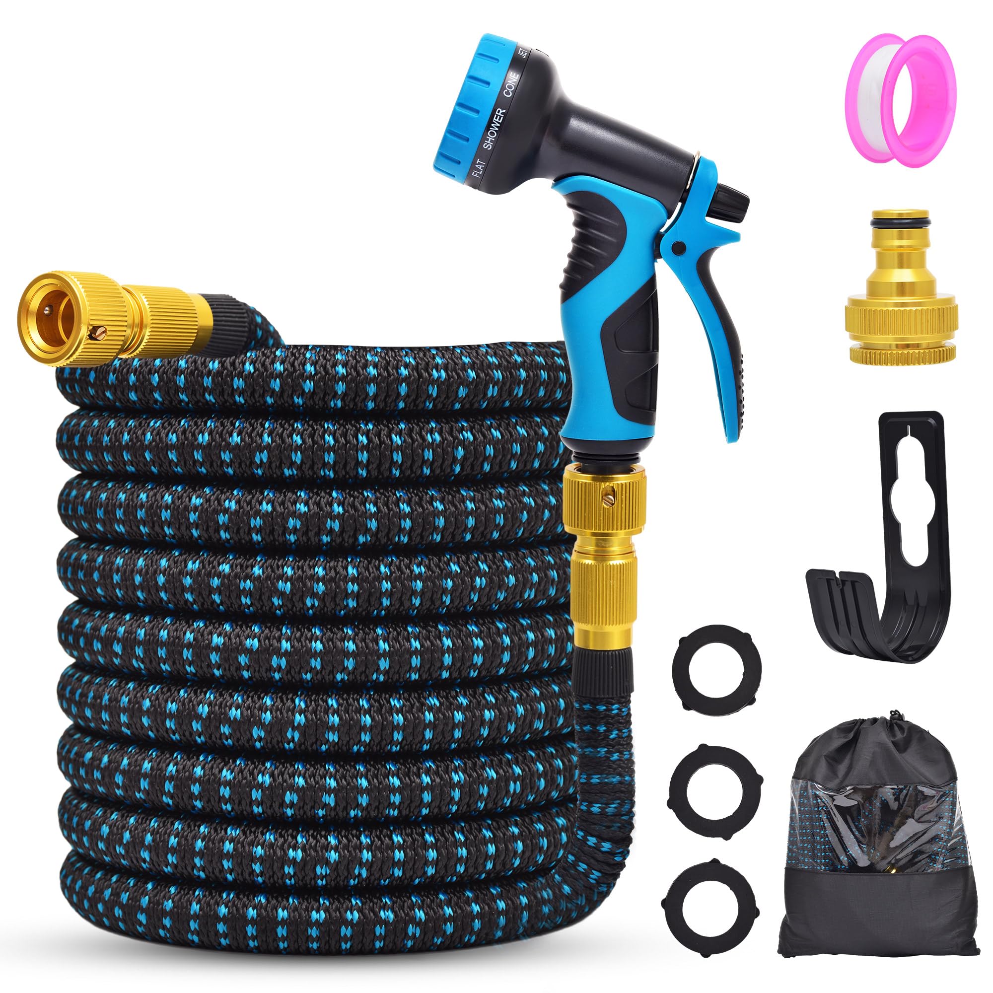tuinslang 15 m/30 m/45 m flexibele tuinslang met massieve messing aansluitingen 3/4 inch en 1/2 inch 10 functionele sproeiers flexslang