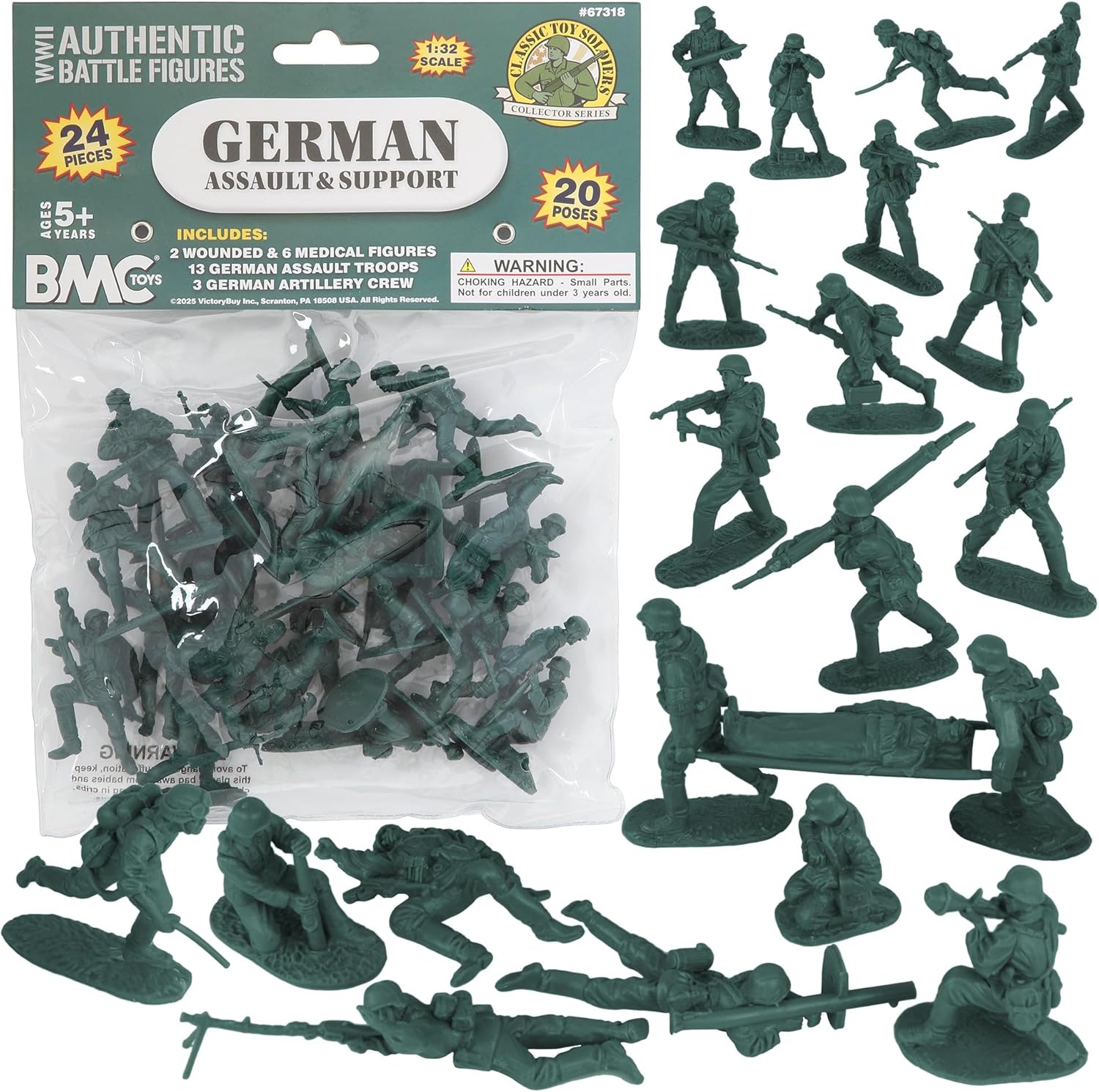 BMC CTS WW2 German Assault & Medic Plastic Army Men - 24pc Forest-Green Soldiers