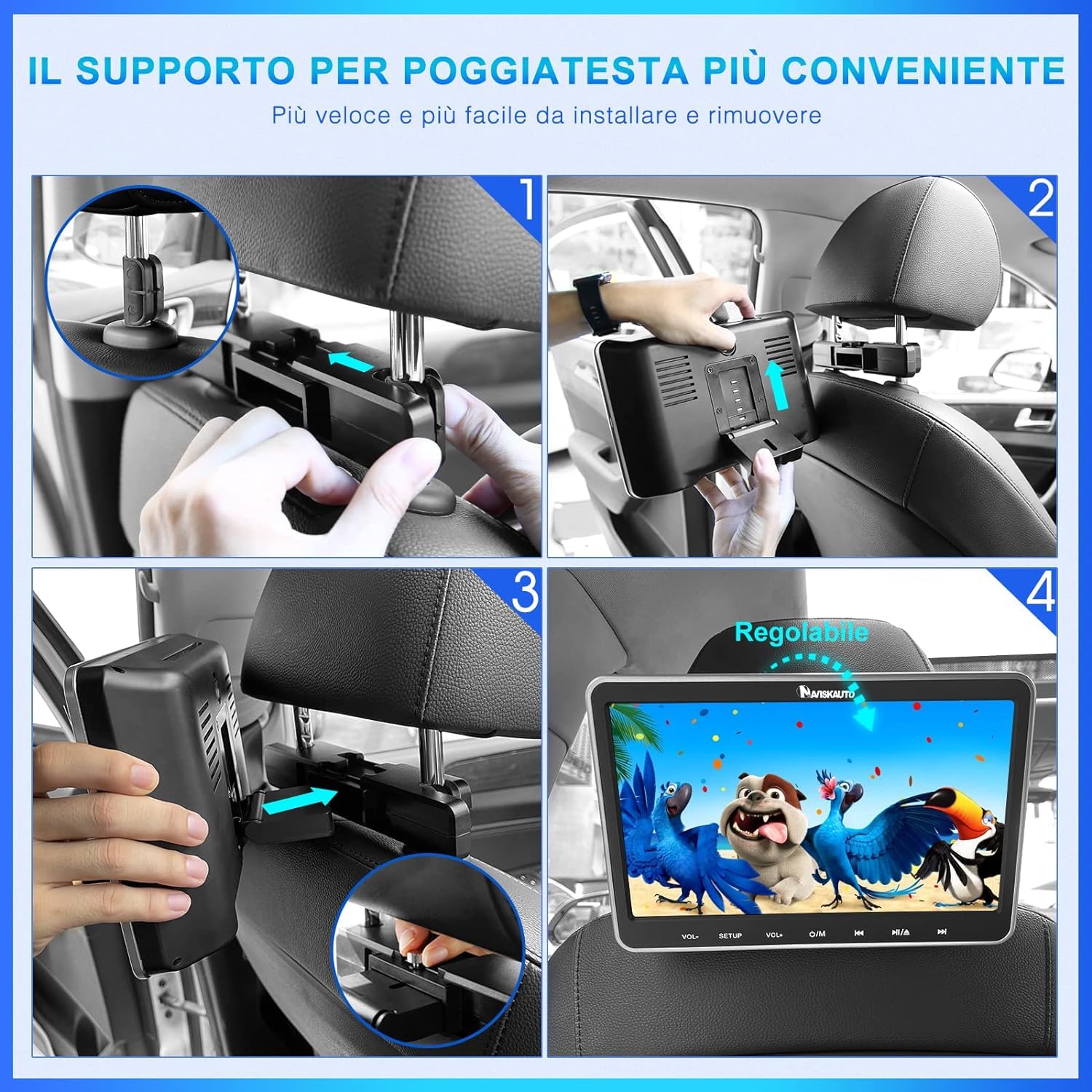 NAVISKAUTO Lettore DVD per poggiatesta auto, 2 monitor da 10,1", compatibile con HDMI/USB/SD/Region Free/AV-in e Out, cavo AV, 18 mesi di garanzia, per bambini
