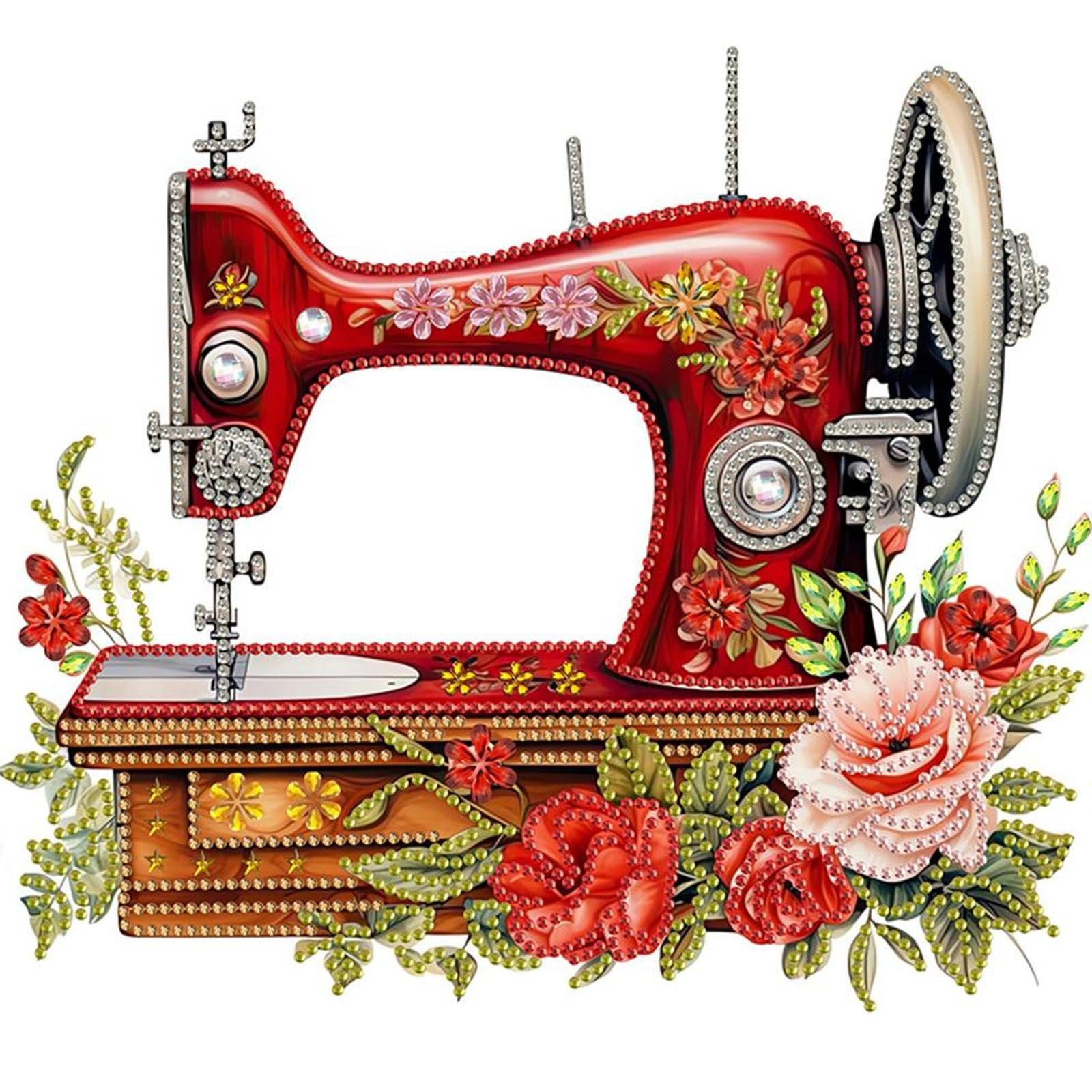 Sewing Machine Special Shape Diamond Painting - 5D Diamond Art Kits for Adults, Diamond Painting Partial Drill Crystal Rhinestone Art, DIY Diamond Art Kits for Adults, 11.8x11.8 Inch (G)