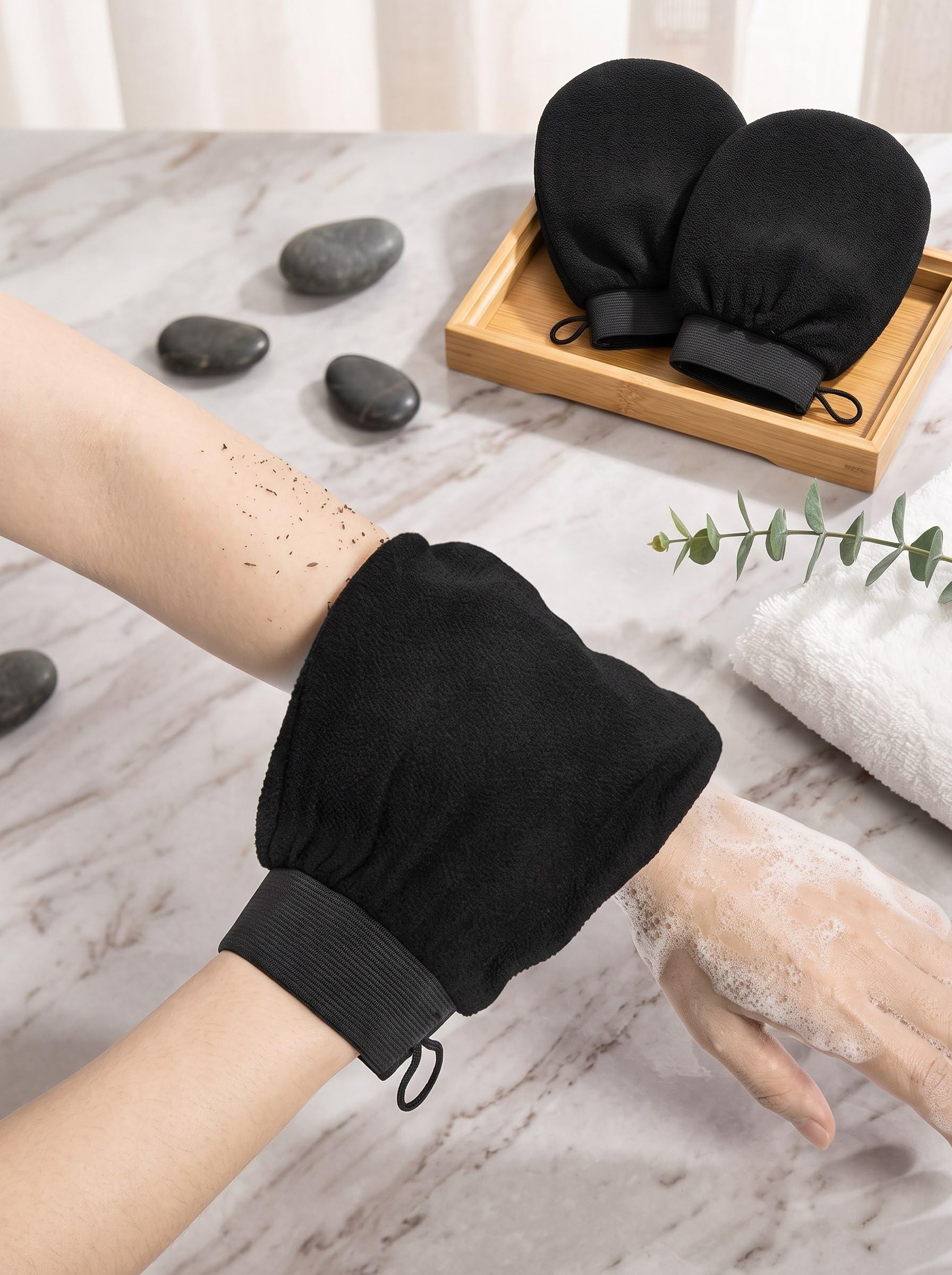 Body Scrubber for Bathing Pack of 3 | 2 in 1 Exfoliating Gloves with Loofah Sponge | Double Sided Bath Sponge for Dead Skin & Tan Removal | Shower Scrubber for Men & Women-image-26