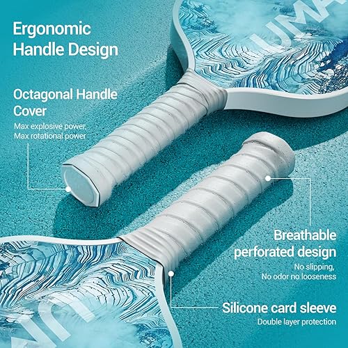 Miniatura 4 de UMAY Juego de 2 palas de pickleball para fitness, raquetas de fibra de vidrio aprobadas por USAPA con 6 bolas de pickleball para interiores y