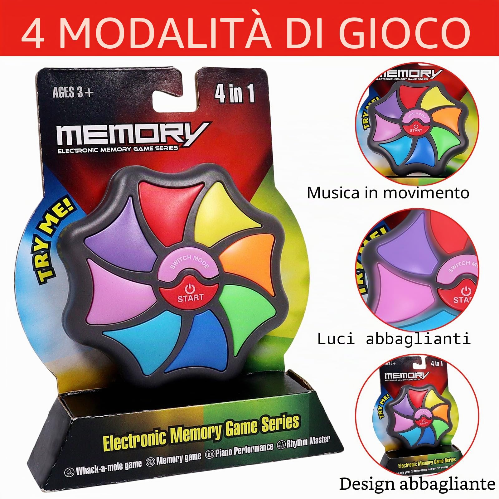 Gioco di memoria per bambini, gioco di memoria elettronico, giochi di allenamento della memoria, gioco con luci e rumori, giochi educativi per bambini, ragazzi, ragazze, regalo
