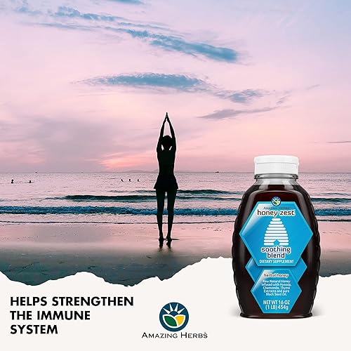 Miniatura 4 de Amazing Herbs Miel natural cruda, miel de hierbas infundida con hisopo, manzanilla, extractos de tomillo y aceite de semilla negra pura, sin OMG,