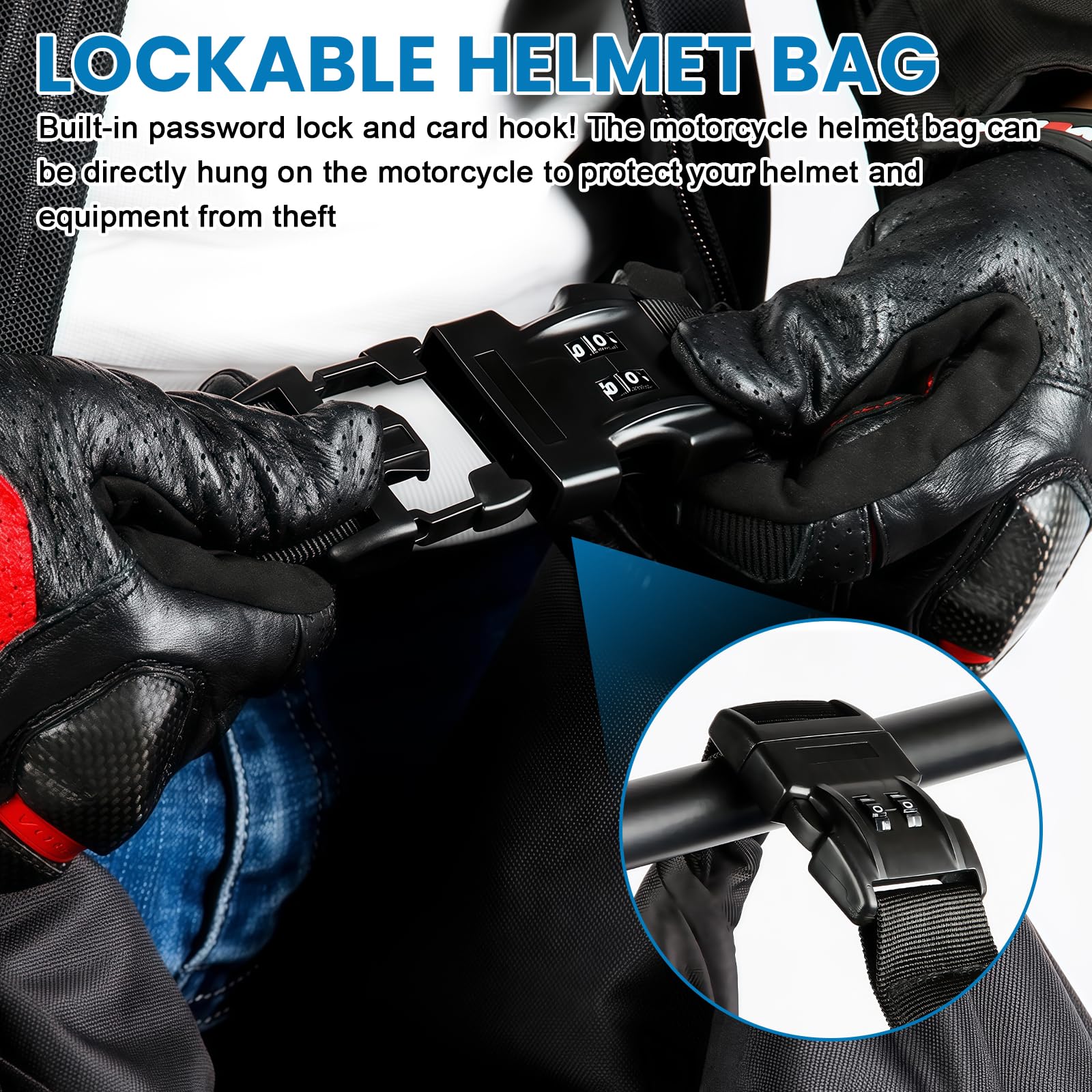 PORFOYO Bolsa para casco de moto, 30 L, con cerradura, grande, impermeable, con candado antirrobo, bolsa de almacenamiento para casco portátil, para la mayoría de cascos de moto